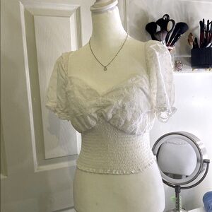 Elegant White Smocked Women's Top